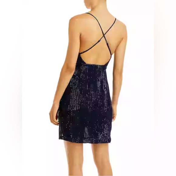 Ramy Brook Richie Sequined Mini Dress Navy Open Back (D11) - Picture 2 of 6